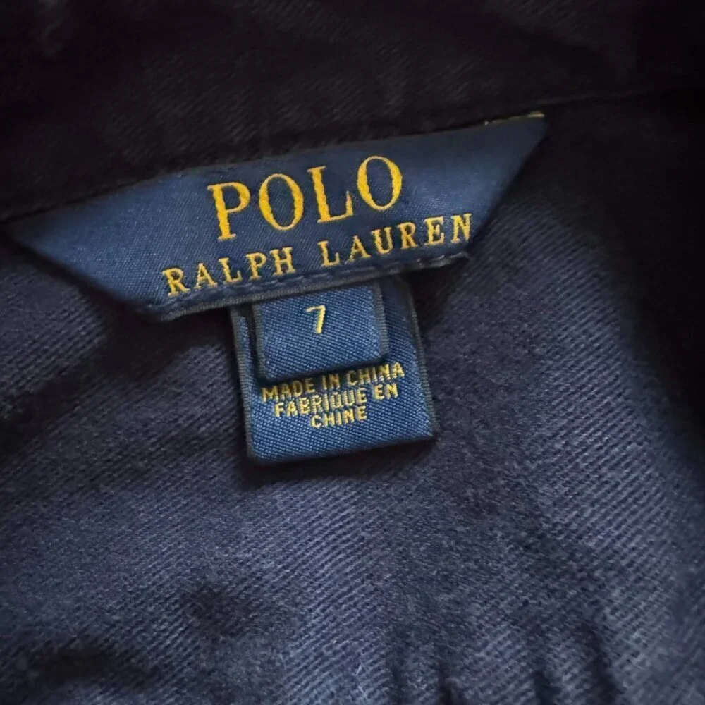 Polo Ralph Lauren Girls 7 Navy Shirt Dress Gold Crest Buttons Preppy Classic